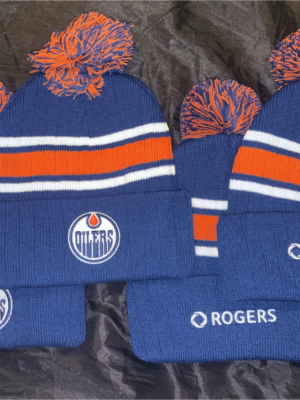 Edmonton Oilers Blue and Orange Knit Pom Beanie/Toque- Set of Four